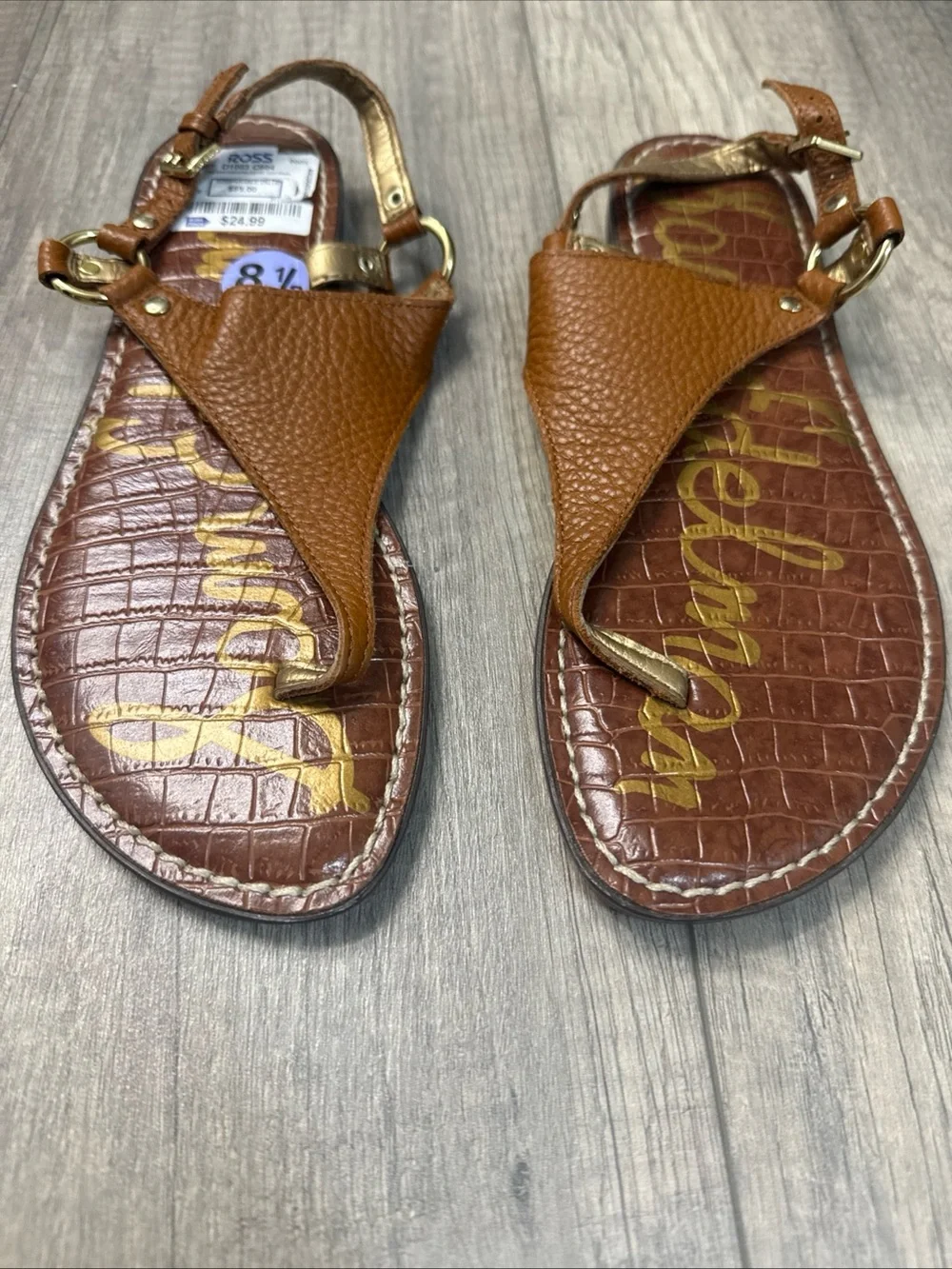 Sam Edelman Tan Brown Leather T-Strap Sandals